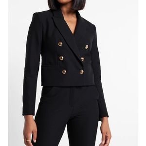 Express peaked lapel double breasted novelty button cropped blazer.